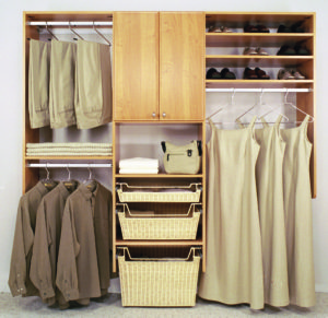 CUSTOM REACH IN CLOSET WITH STORAGE BASKETS